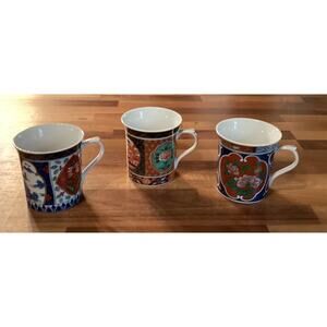 Vintage Imari Takahashi Porcelain Mugs Coffee Tea Japanese Set of 3